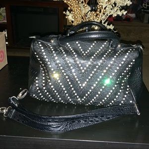 Black rhinestone crocodile duffel